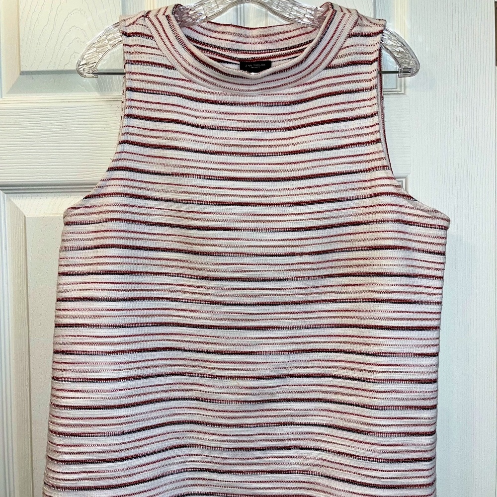 Ann Taylor, Large, Red/White/Orange/Black Striped Sleeveless Tunic